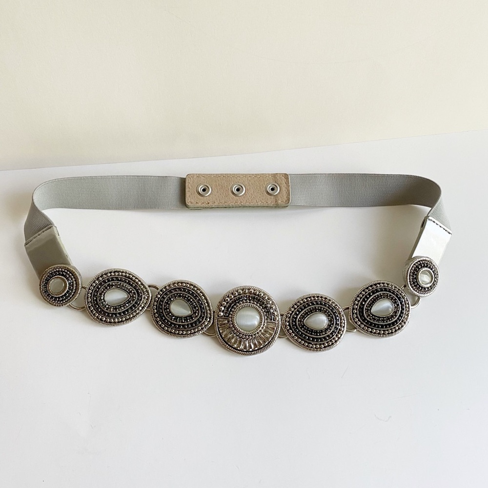 Vintage Gray Elastic Belt With Rhinestones - Picture 2 of 9